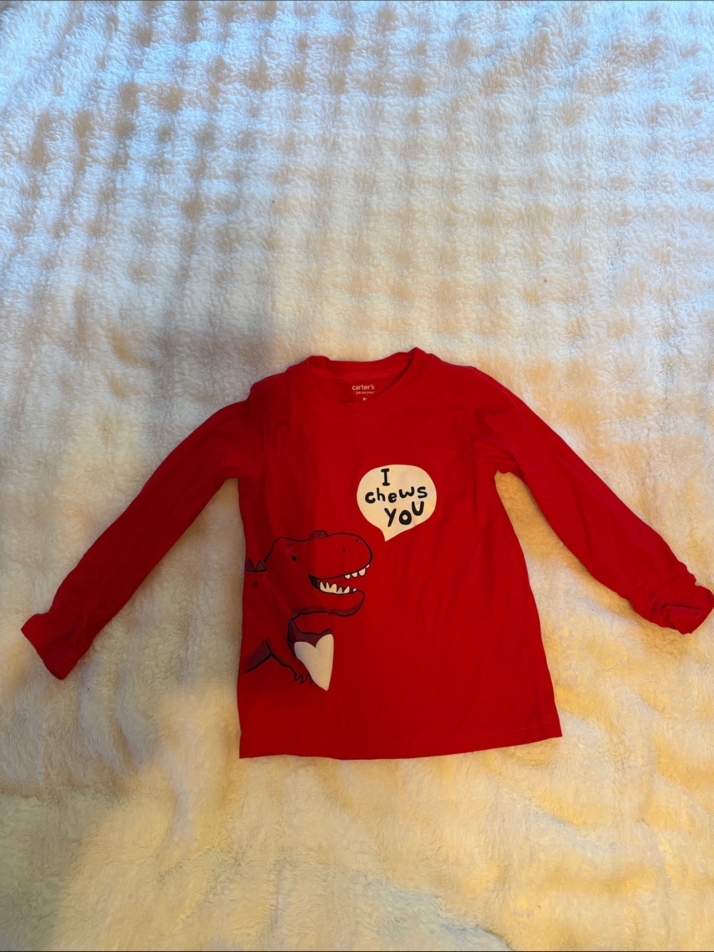 Carter's Red Long Sleeve Tee with Dino 'I Chews You' Graphic